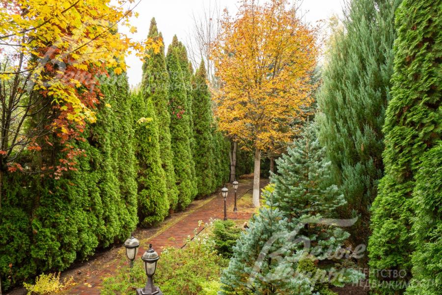 Территория участка оформлена по авторскому ландшафтному проекту