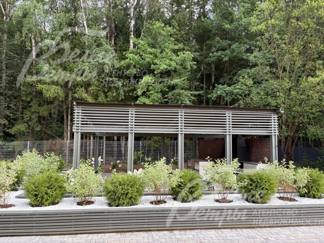 Вид на беседку и лес из дома