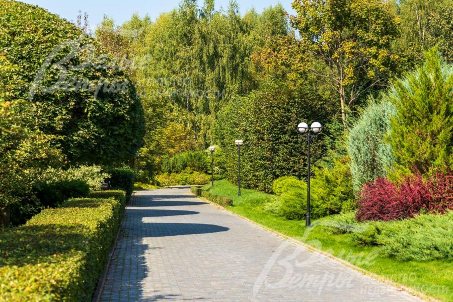 Освещенные прогулочные дорожки вымощенные брусчаткой