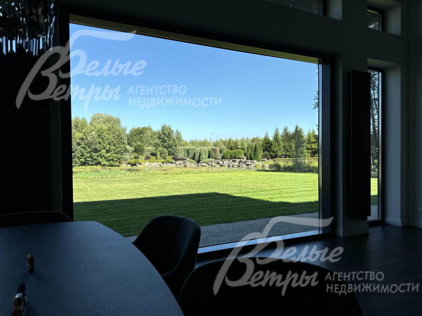 Вид на участок из главного окна дома летом