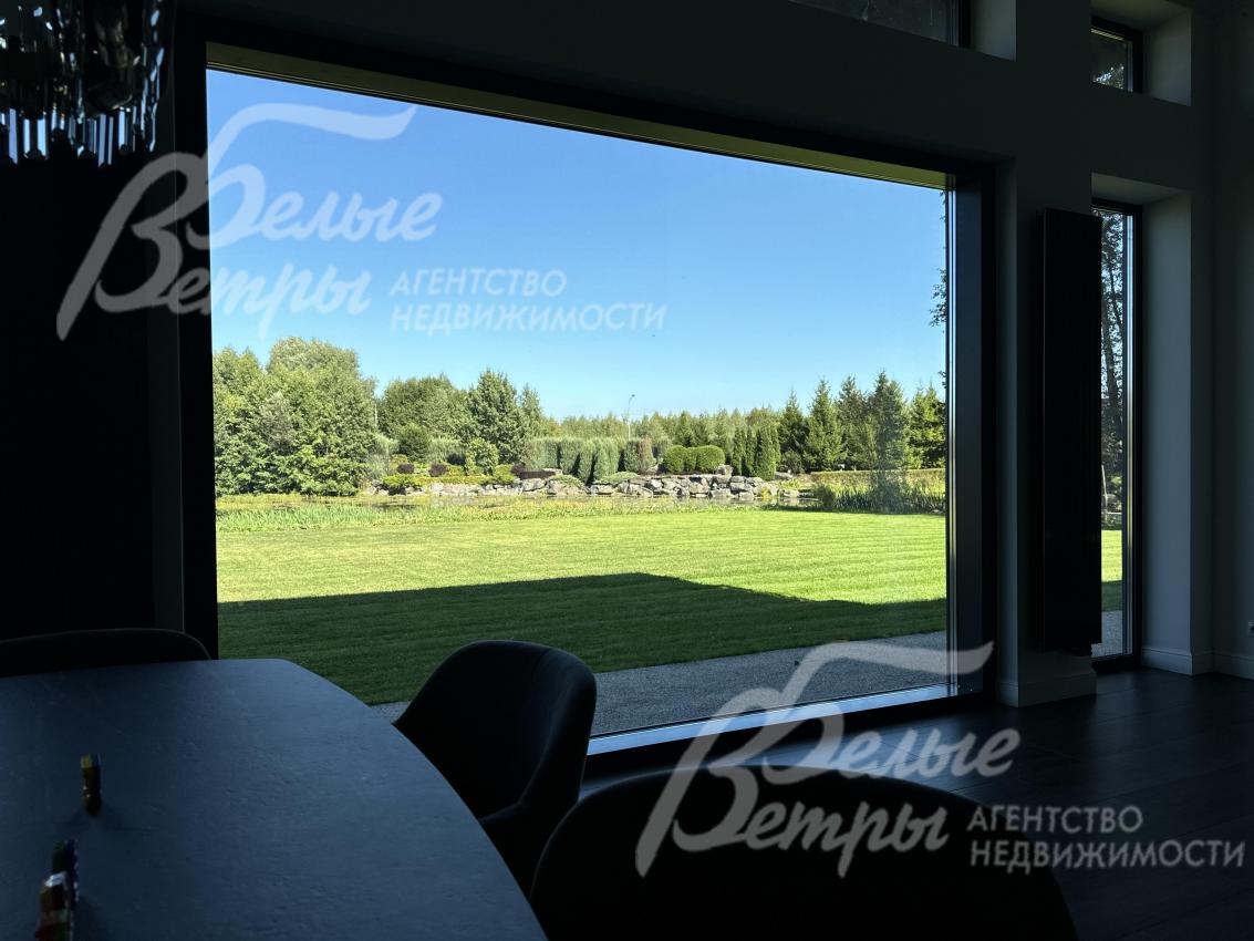 Вид на участок из главного окна дома летом